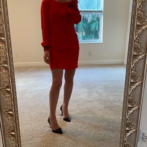 Rachel Roy red dress with black beaded handcuffs no stretch